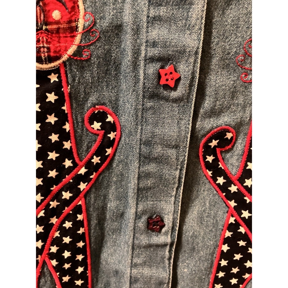Tantrums Denim Shirt Cats Patriotic 4th Of July Stars Stripes Sz 2X Unique‎ - Picture 5 of 8